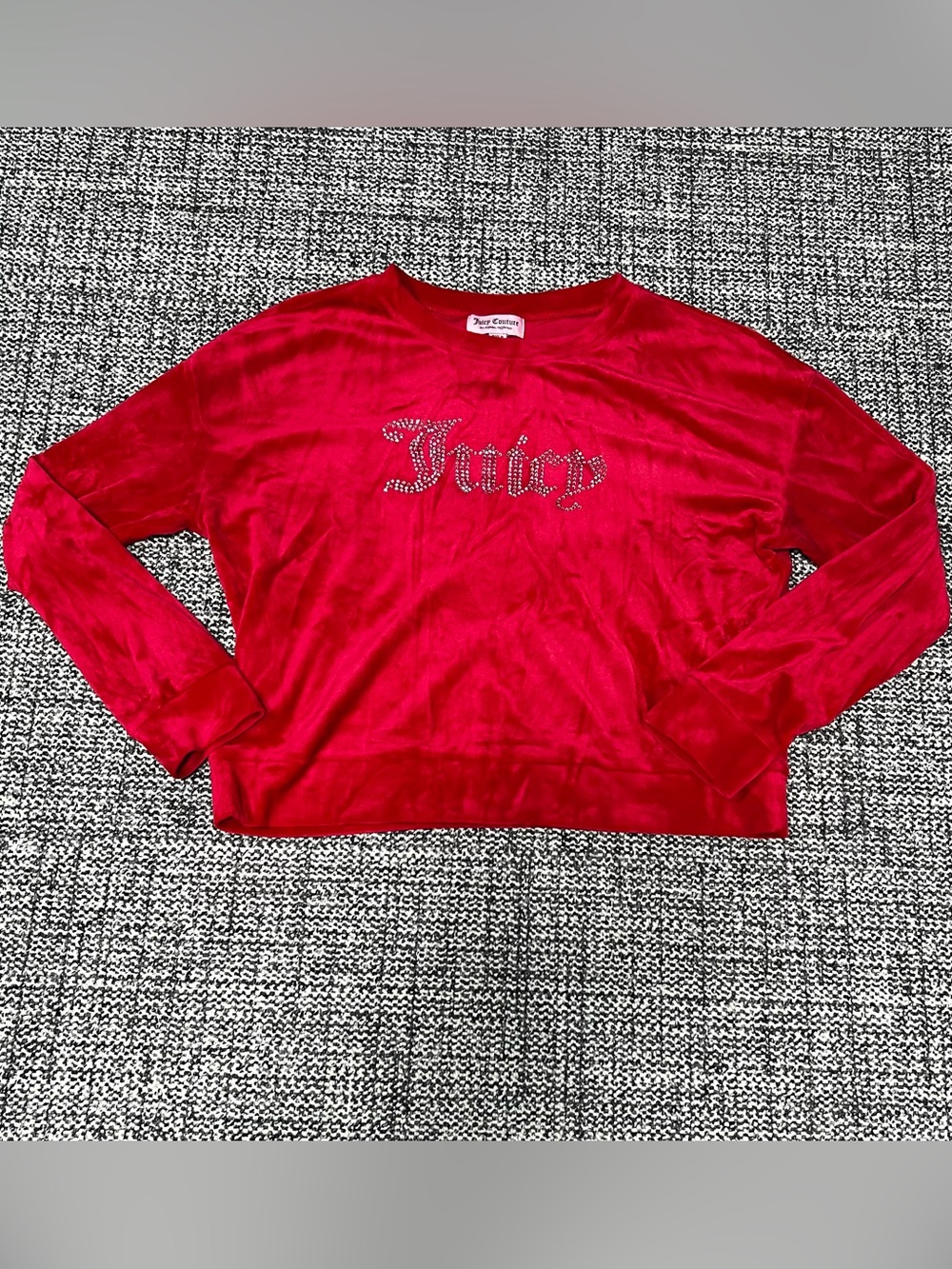 Juicy Couture Red Velour Rhinestone Logo Pullover